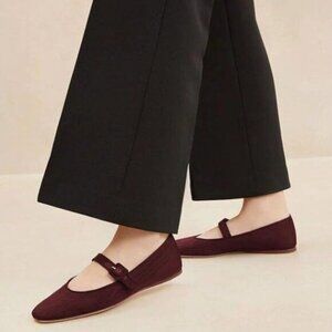 Miss Left Dark Red Buckle Strap Mary Janes Round Toe Ballet Flats Dance Shoes